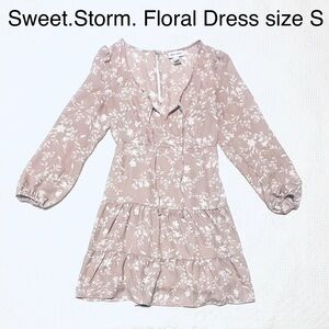 5/$15💥 Floral Tiered Dress Sheer Above Knee Long Sleeve Teen Girl